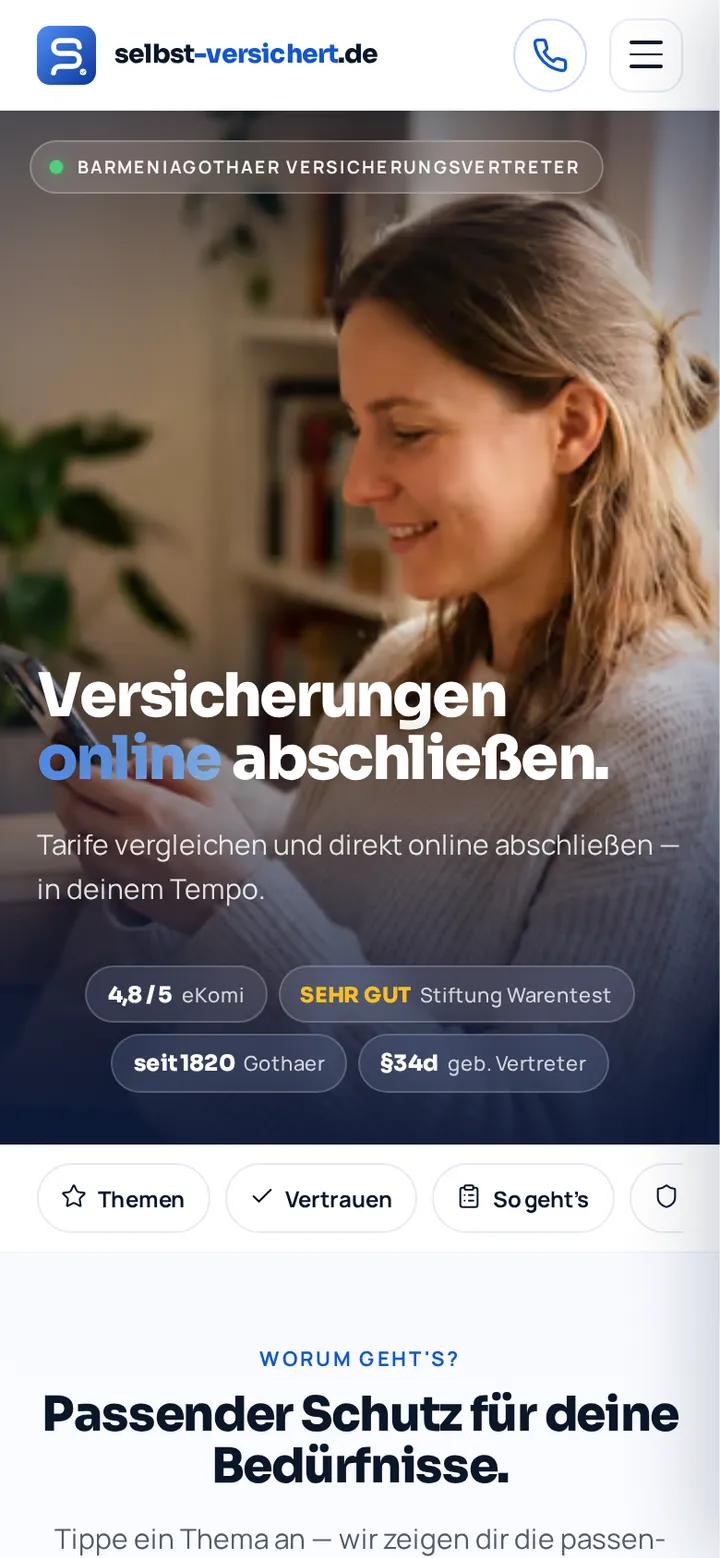 Live-Ansicht: selbst-versichert.de (Mobil)